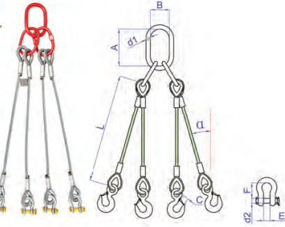 Ζυγισμένο χάλυβα 48mm 4 Way Wire Rope Slings Lift Sling
